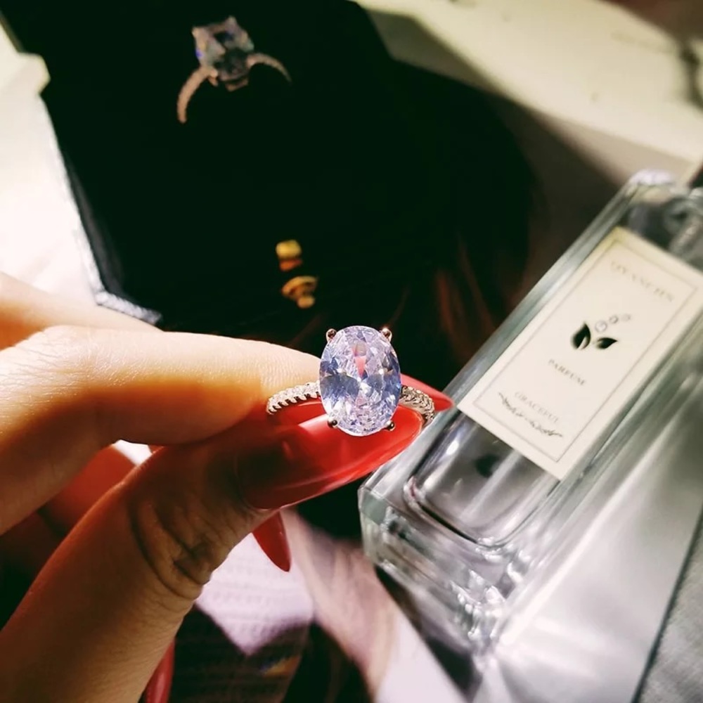 2Ct Oval Cut Lab Diamond Silver Engagement Ring - Picture 10 of 15